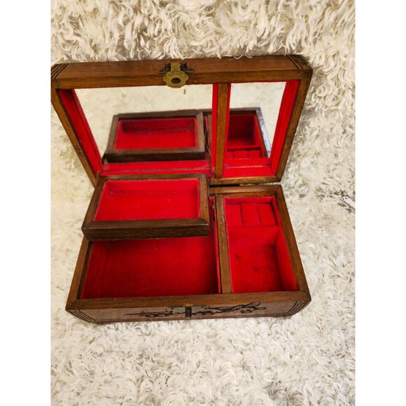 Vintage Asian Hand Carved Wooden Jewelry Box - Picture 8 of 14